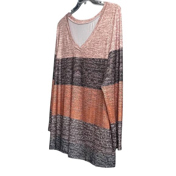 NO MFG. TAG LONG SLV PULL-OVER V-NECK BLOUSE, WOMENS, 1XL, ORANGE BLK PINK BROWN - Picture 4 of 10